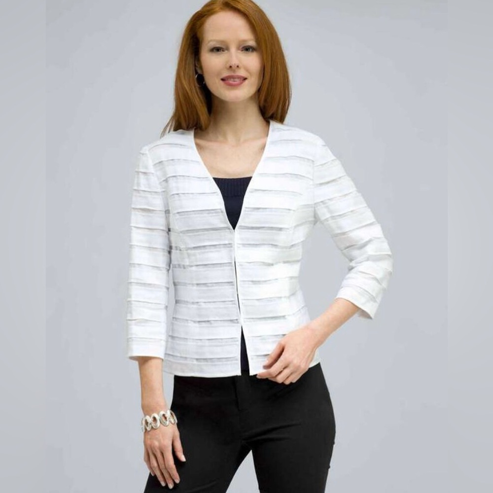 Laffaette 148 New York white linen tiered cardigan size 2.